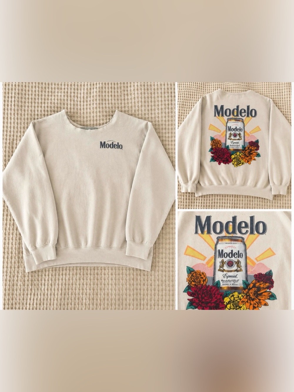 Modelo Cream Sweatshirt with Floral Modelo Can Graphic